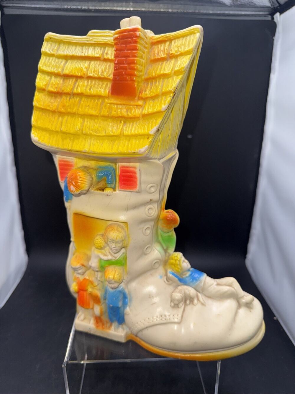 Vintage Sanitoy Old Woman Who Lived In A Shoe Coin Bank Nursery Rhyme Figure